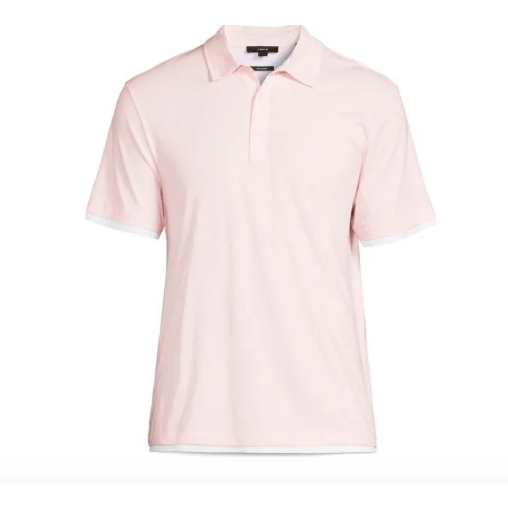 New Vince Double layer Short Sleeve Shirt Men Large Light Pink Prima cotton polo